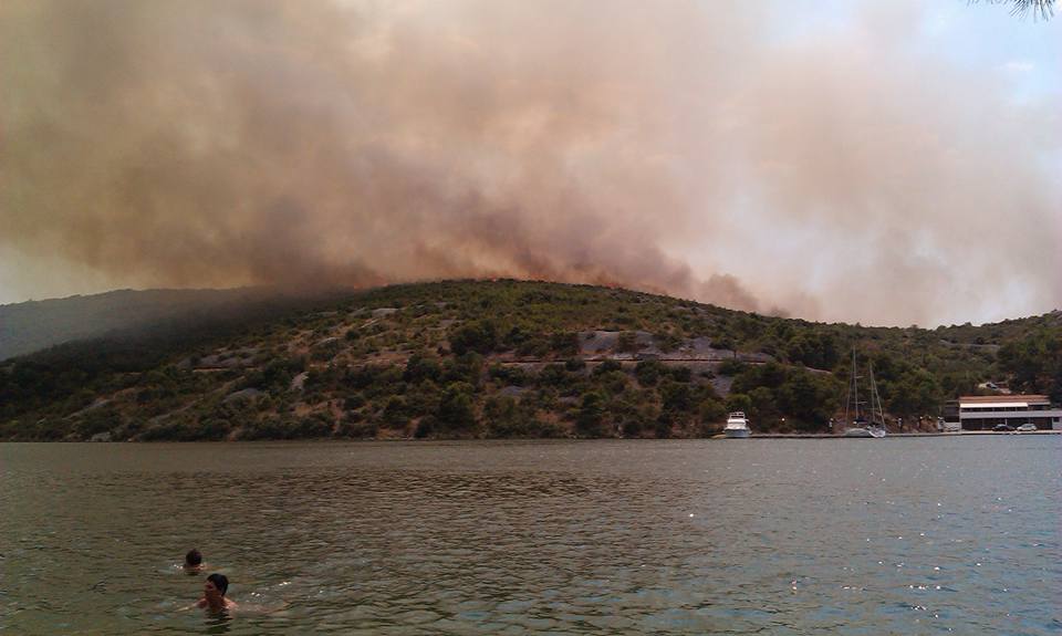FOTO: Vatrogasci se s požarom kod Zatona borili čitav dan, izgorjeli maslinici i vinogradi